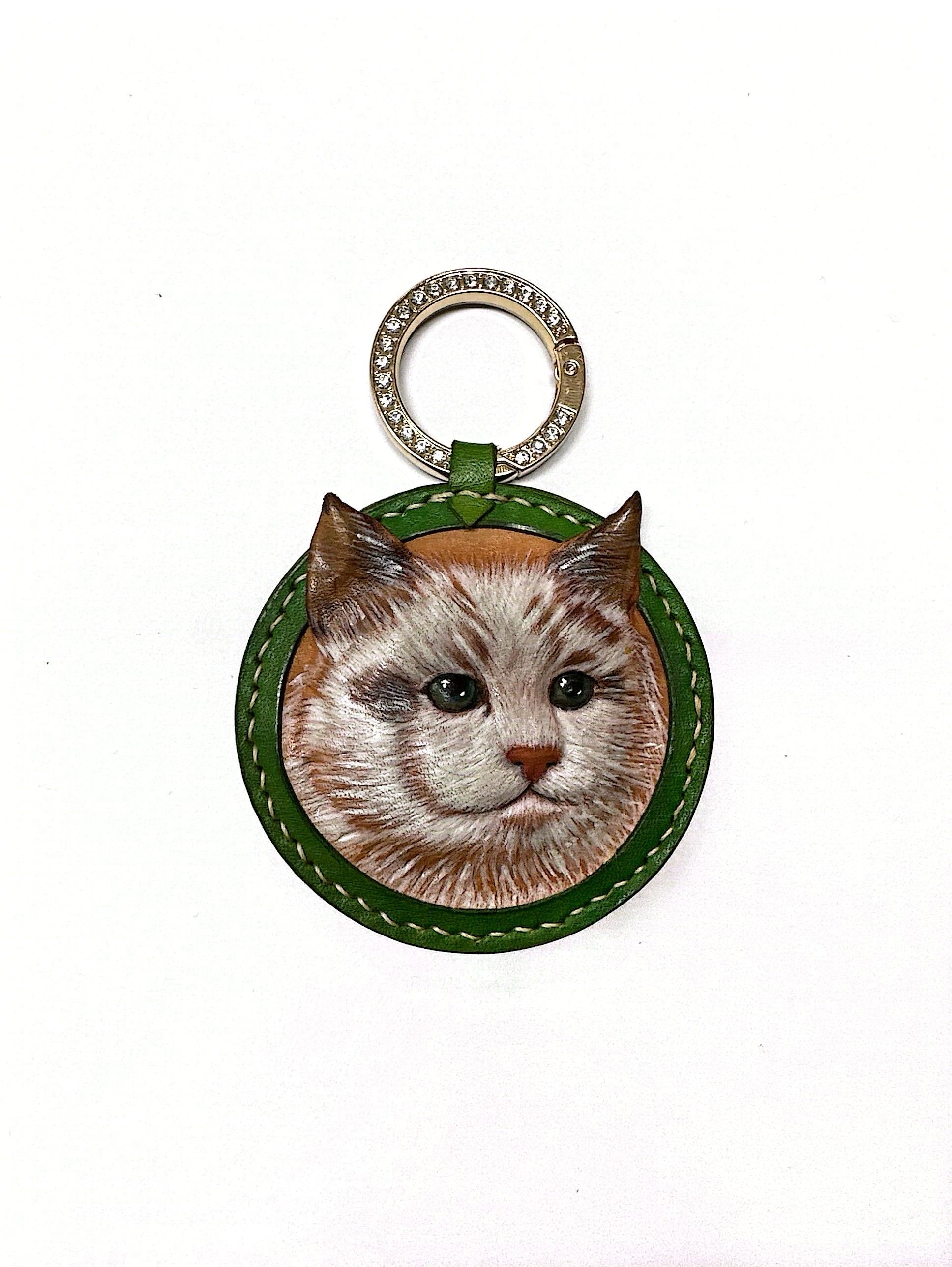 Customized pet leather carving handmade DIY keychain pouch pendant