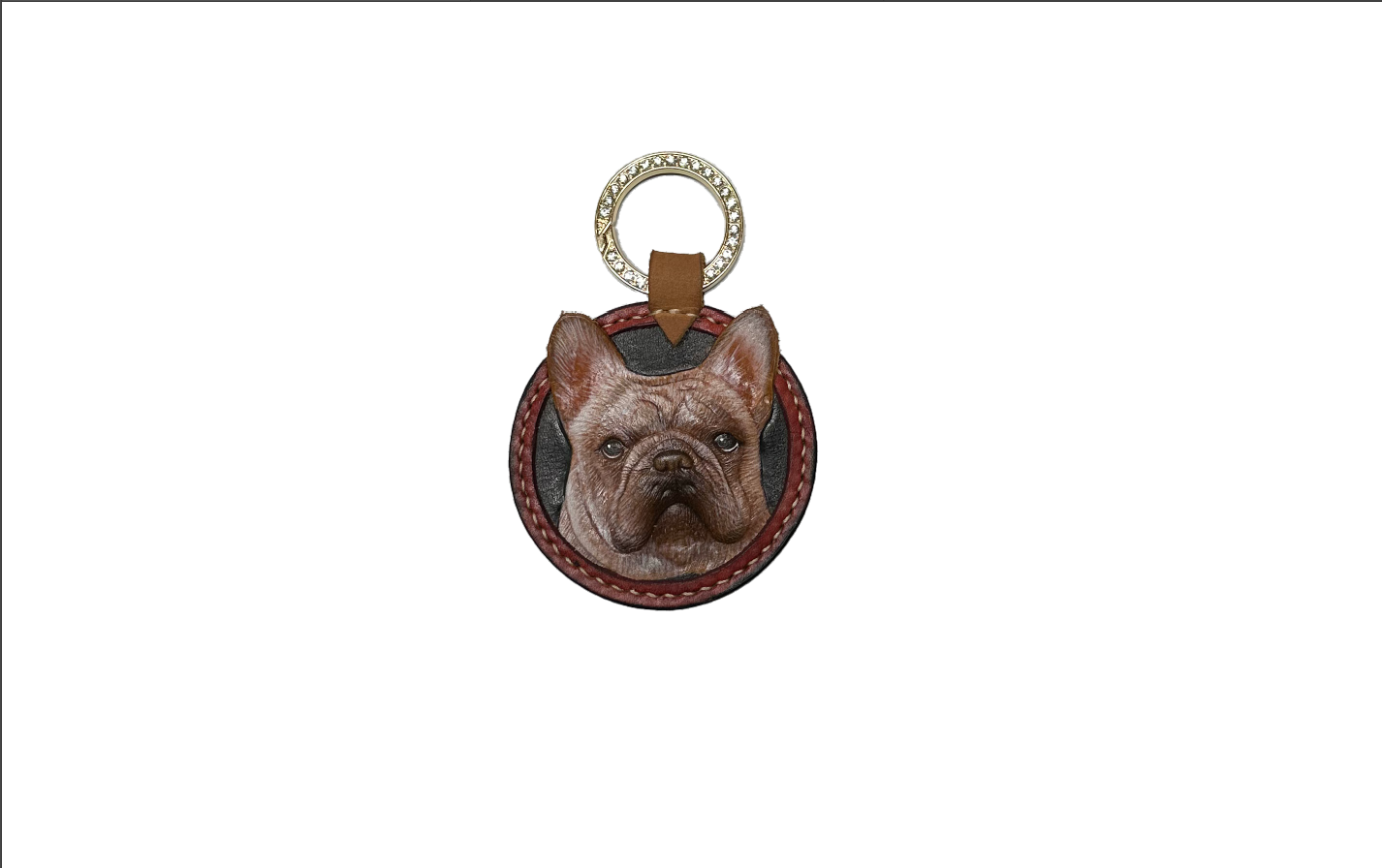 Handmade Custom Pet Leather Carving Keychain - Realistic Dog Portrait Keyring
