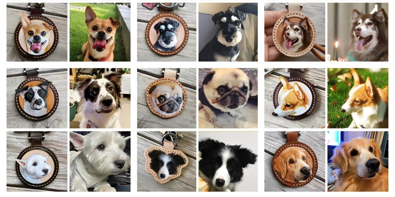 Handmade Custom Pet Leather Carving Keychain - Realistic Cat/Dog Portrait Keyring