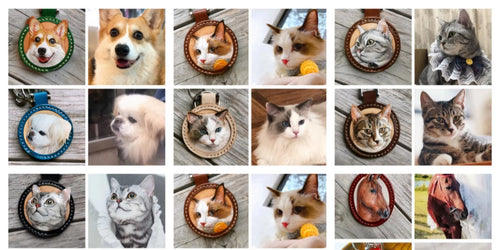 Customized pet leather carving handmade DIY keychain pouch pendant