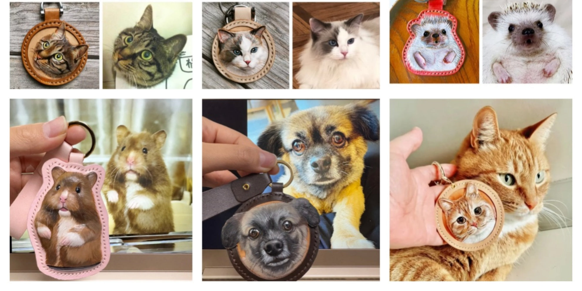 Custom Pet Portrait Leather Keychain