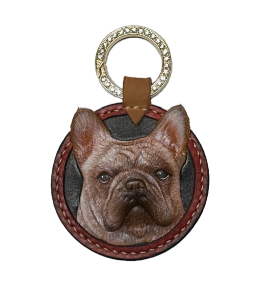 Handmade Custom Pet Leather Carving Keychain - Realistic Dog Portrait Keyring