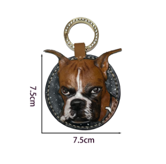 Handmade Custom Pet Leather Carving Keychain - Realistic Dog Portrait Keyring