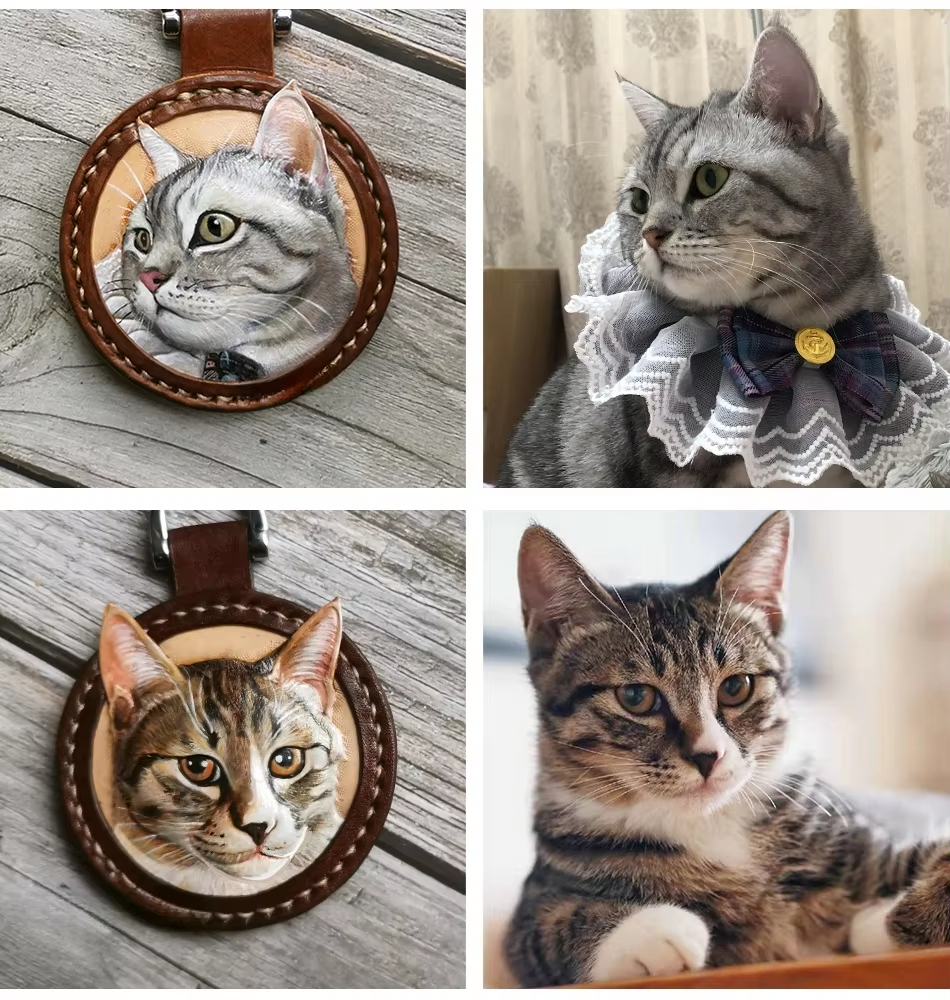 Customized pet leather carving handmade DIY keychain pouch pendant