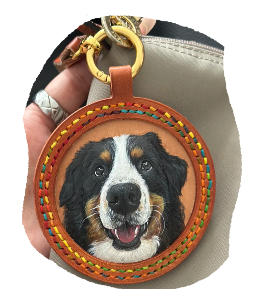 Handmade Custom Pet Leather Carving Keychain - Realistic Dog Portrait Keyring