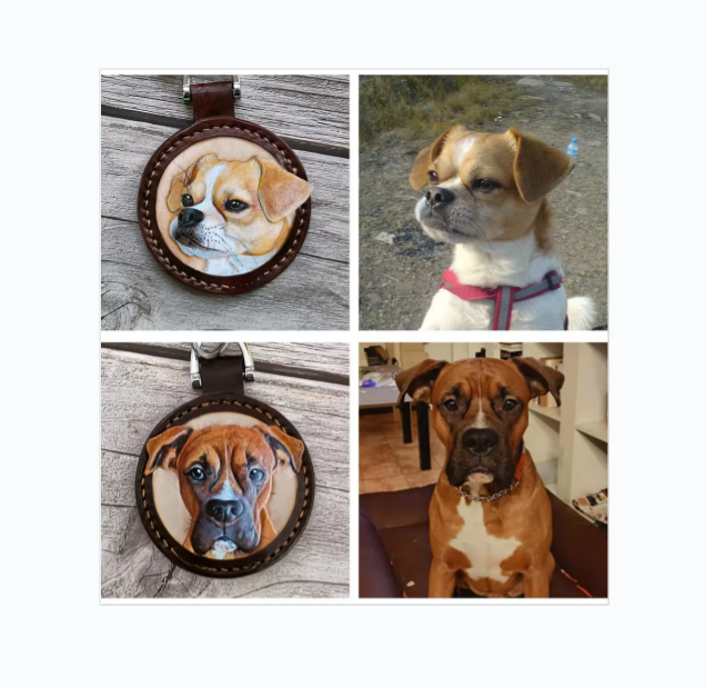Handmade Custom Pet Leather Carving Keychain - Realistic Dog Portrait Keyring