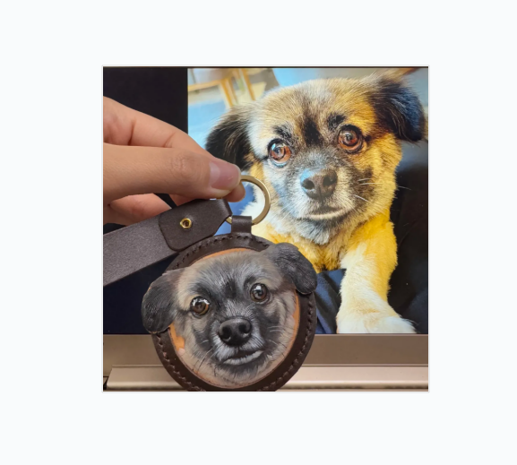 Handmade Custom Pet Leather Carving Keychain - Realistic Dog Portrait Keyring